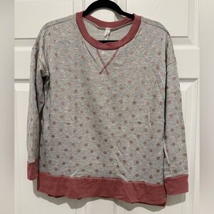 Honeyme Heather Gray and Metallic Mauve Dot Top